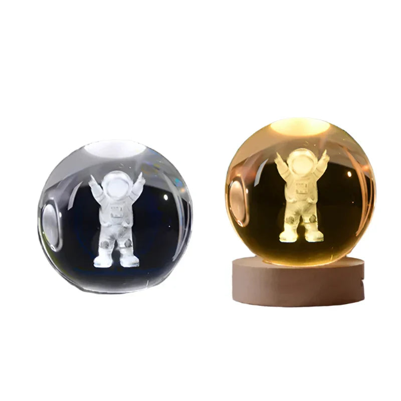 3D Crystal Starry Sky Projector Night Light with Wooden Base