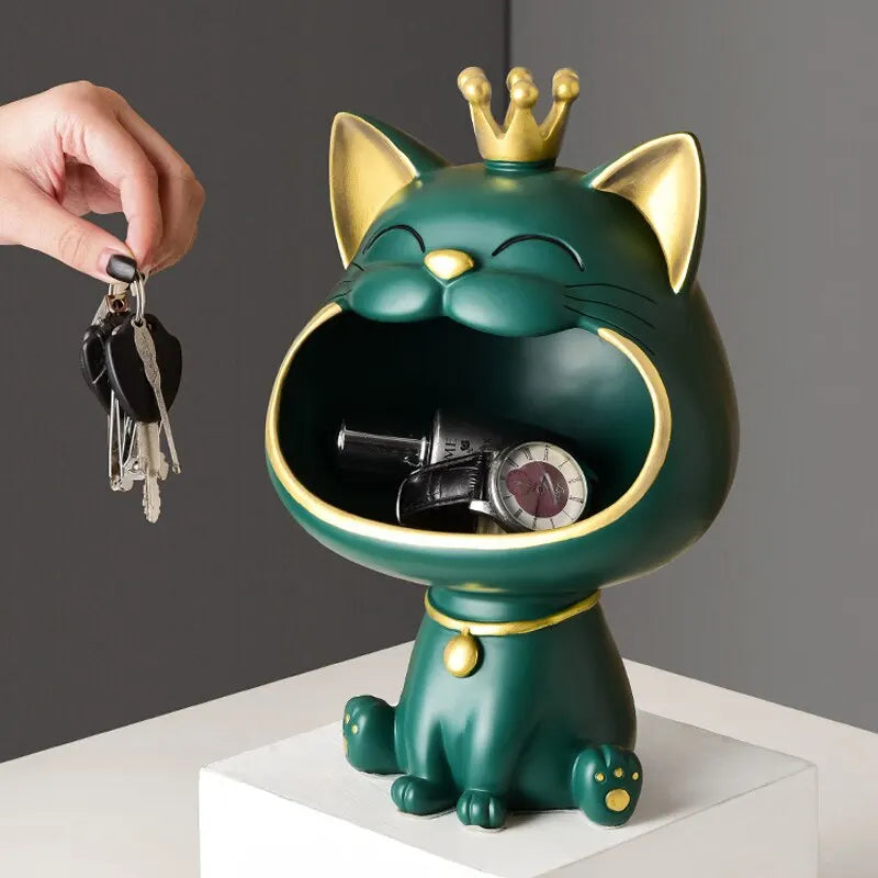 Lucky Cat Decorative Key Holder and Storage Organizer in Resin