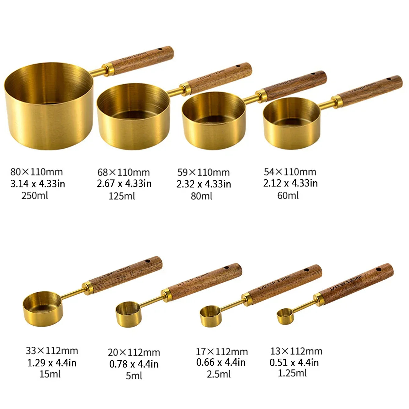 Stainless Steel Measuring Cups and Spoons Set with Wooden Handles