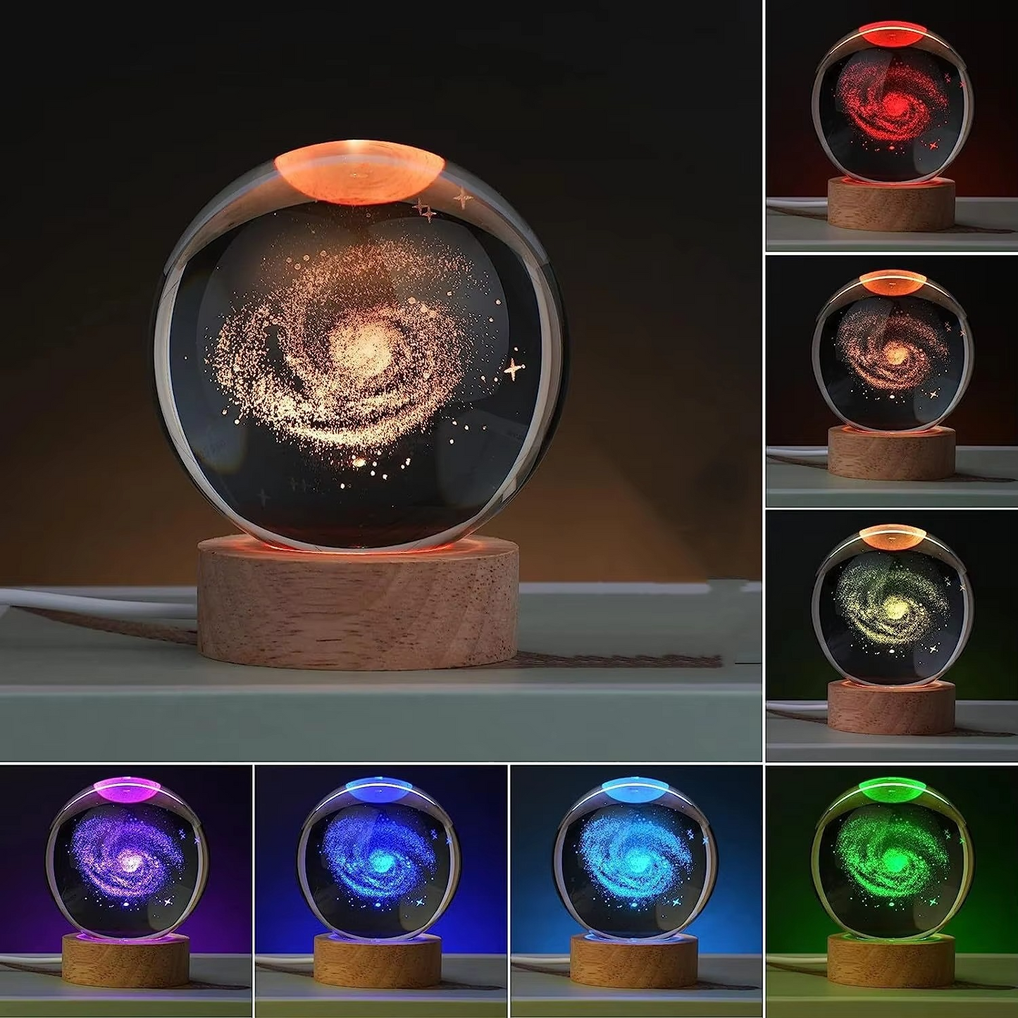 RGB Crystal Ball Night Light with Milky Way and Moon Design