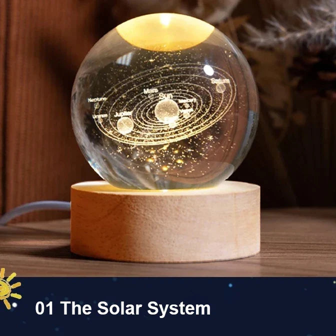 Milky Way Crystal Ball Night Light with Wooden Base