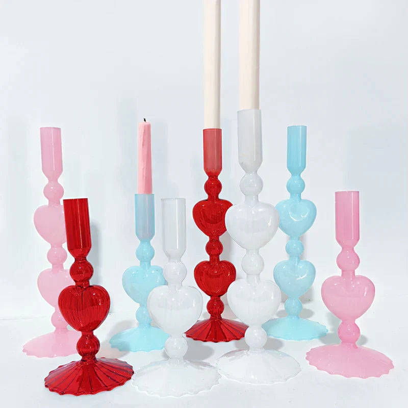 Red Heart-Shaped Vintage Glass Candle Holder