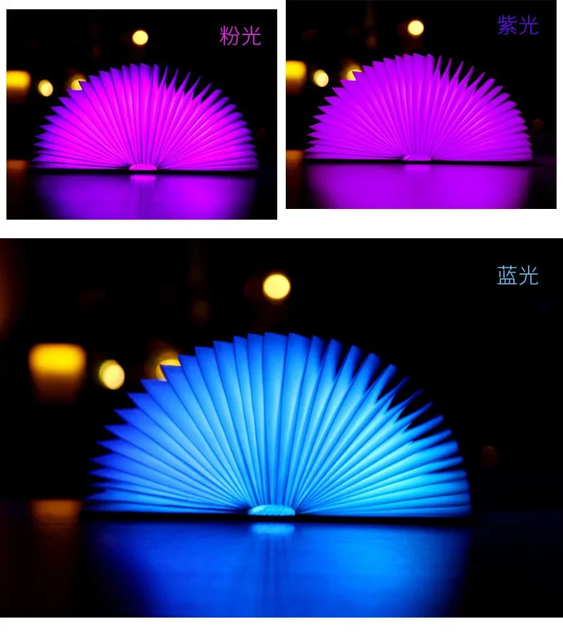3D Folding Wooden LED Book Light with 7-Color Options