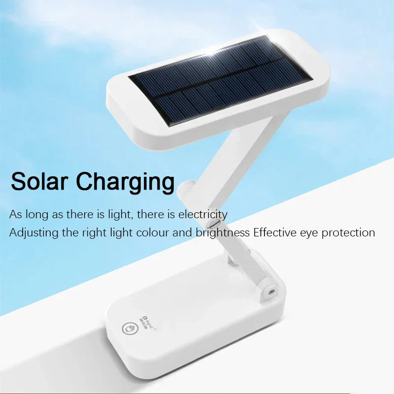 Foldable Solar LED Table Lamp with USB Charging, Dimmable Touch Control