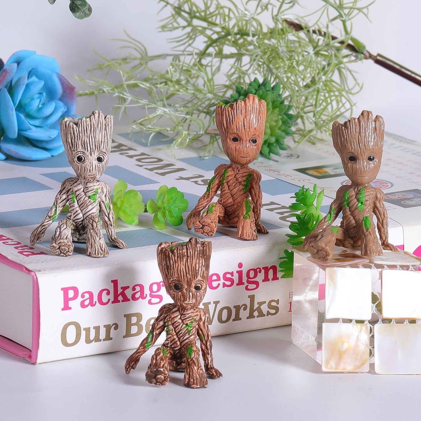 Miniature Groot Figure - Playful Resin Office Decor