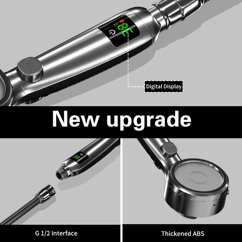Shower Head with Built-in Temperature Display and 4 Settings