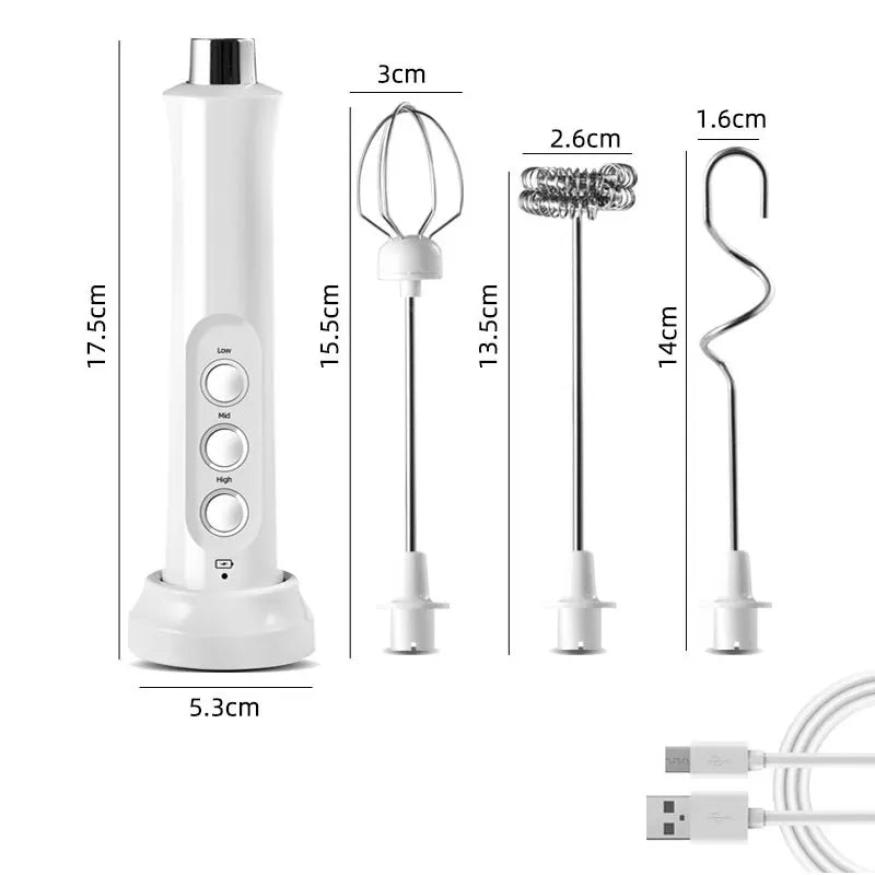 Rechargeable Electric Milk Frother 3-in-1 Handheld Drink Mixer