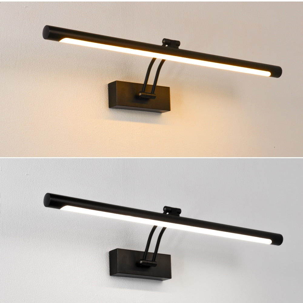 80-100cm Adjustable LED Wall Lamp - Modern Black and Silver Bathroom Light