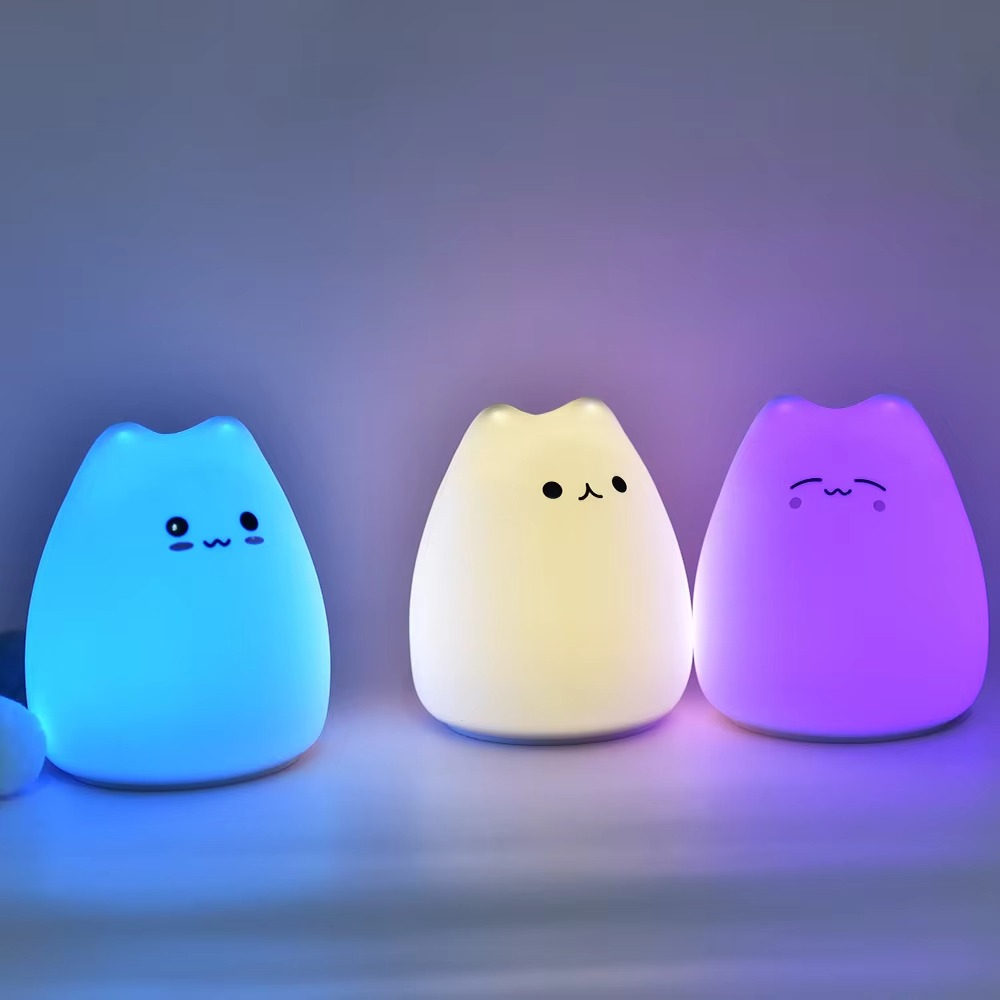 Silicone Cat Night Light with 7-Color Touch Sensor