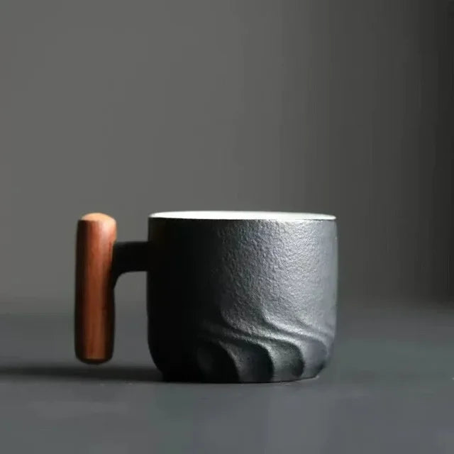 Ceramic Espresso Cup with Wooden Handle - 2.7 oz Artisan Mug