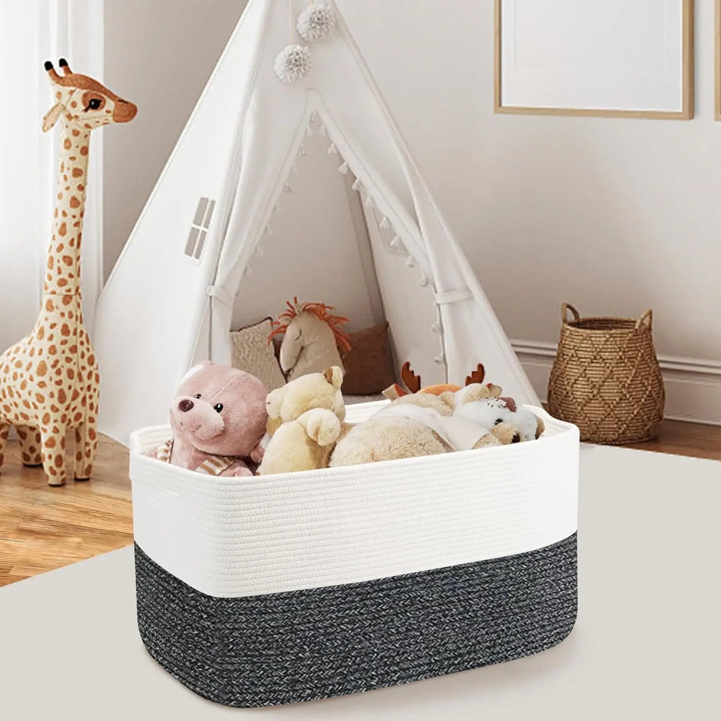 Extra Large Woven Cotton Rope Storage Basket for Toys and Blankets