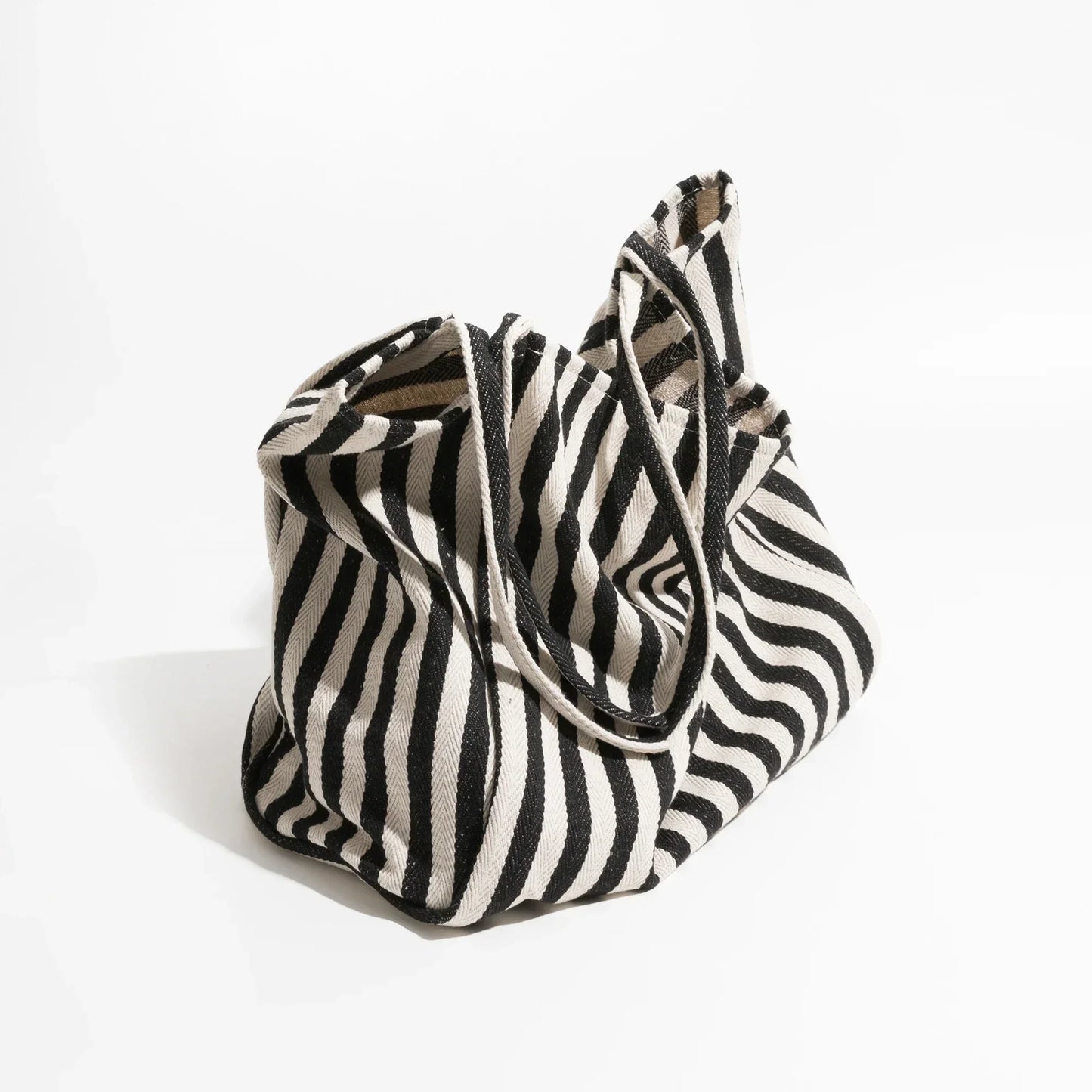 Striped Linen Tote Bag with Durable Canvas Material