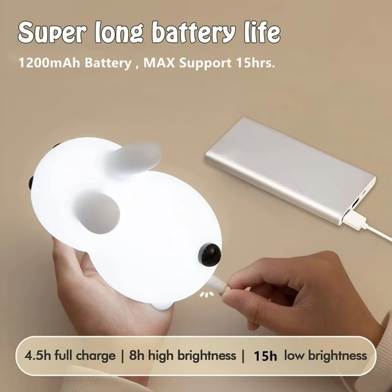 Jade Rabbit Silicone LED Night Light with Touch Activation