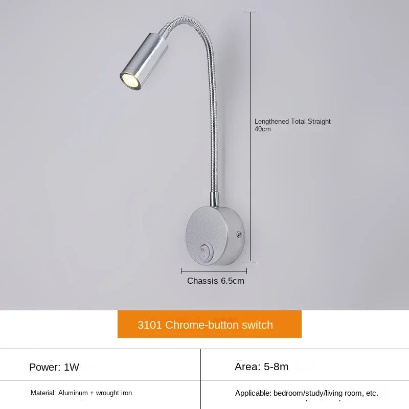 Adjustable LED Wall Lamp with Flexible Arm for Reading