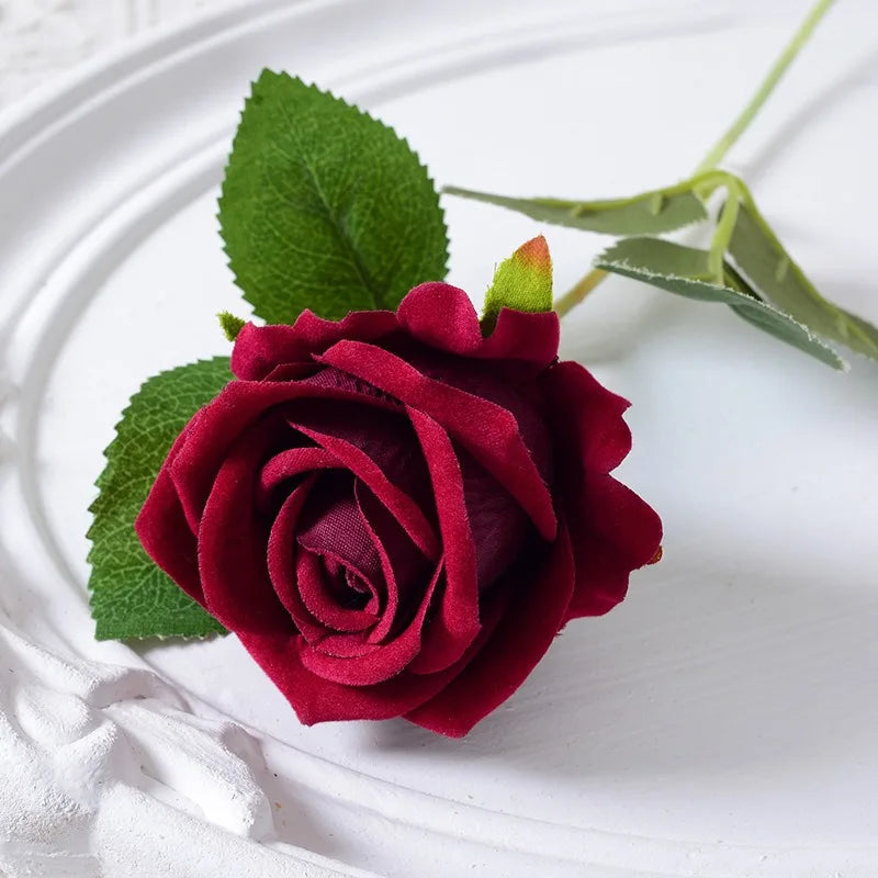 Realistic Velvet Silk Rose Bouquet - 20 Artificial Flowers for Weddings and Events