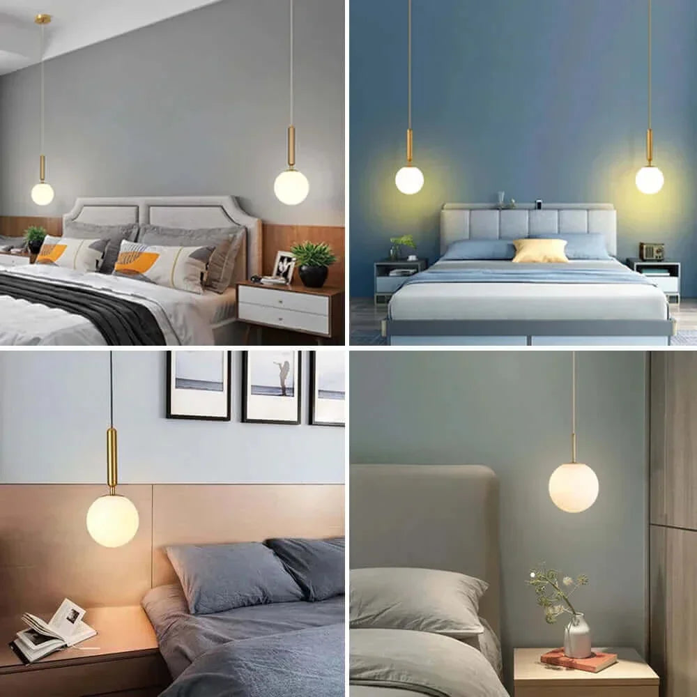 Mid-Century Modern Glass Ball Pendant Light with White Shade