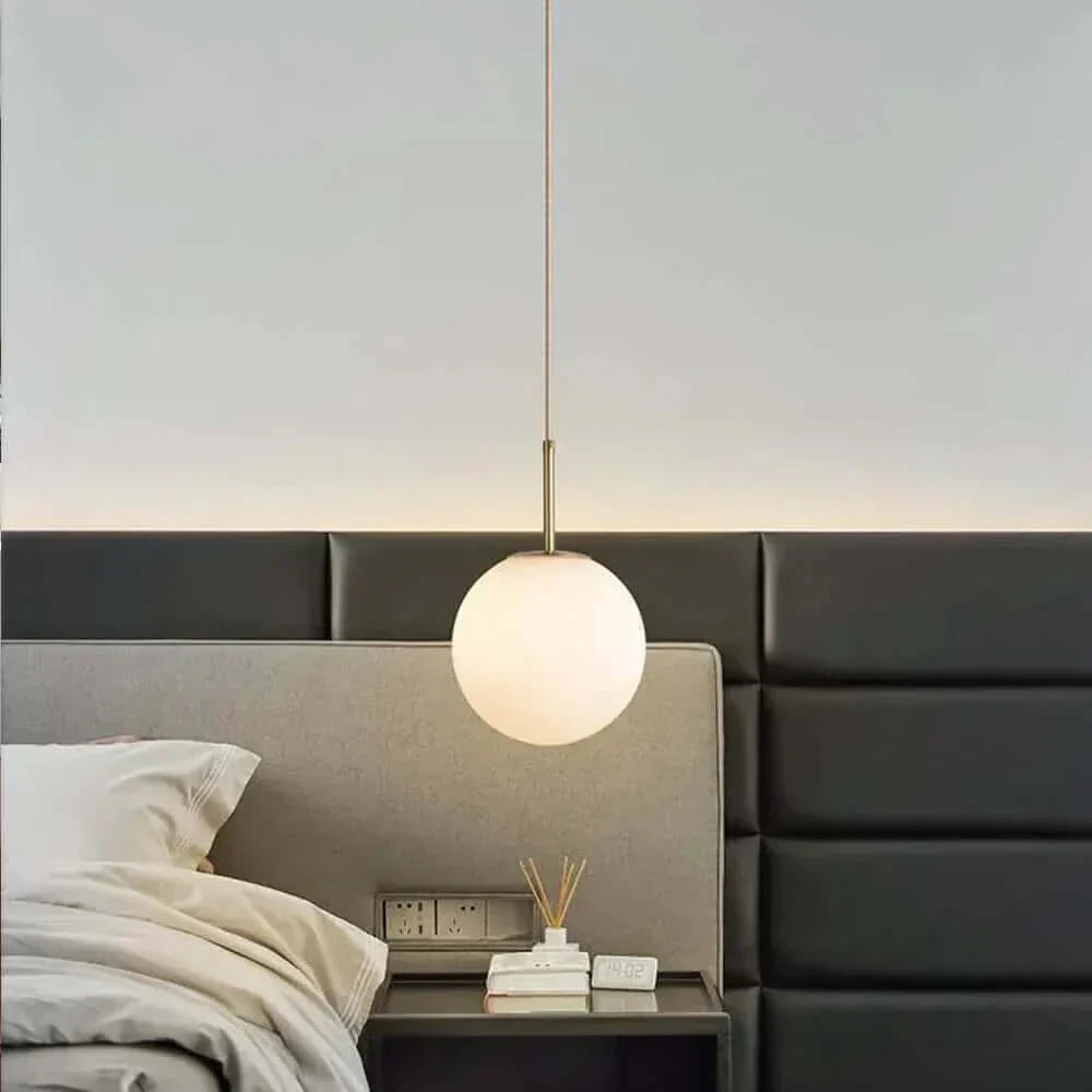 Mid-Century Modern Glass Ball Pendant Light with White Shade