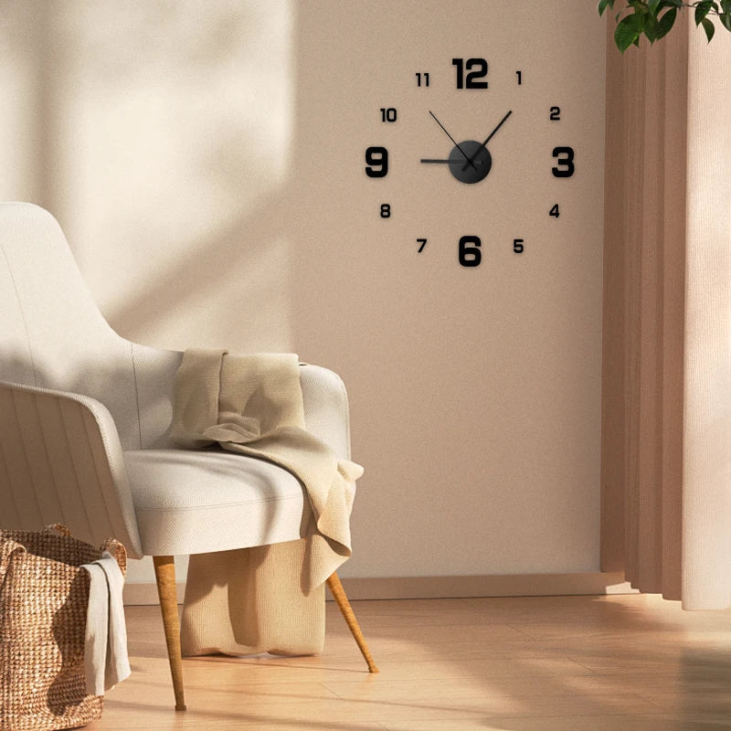 Frameless Contemporary Wall Clock with Large Numbers