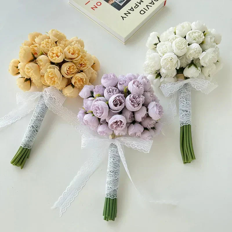Silk Peony Wedding Bouquet with 27 Realistic Blooms