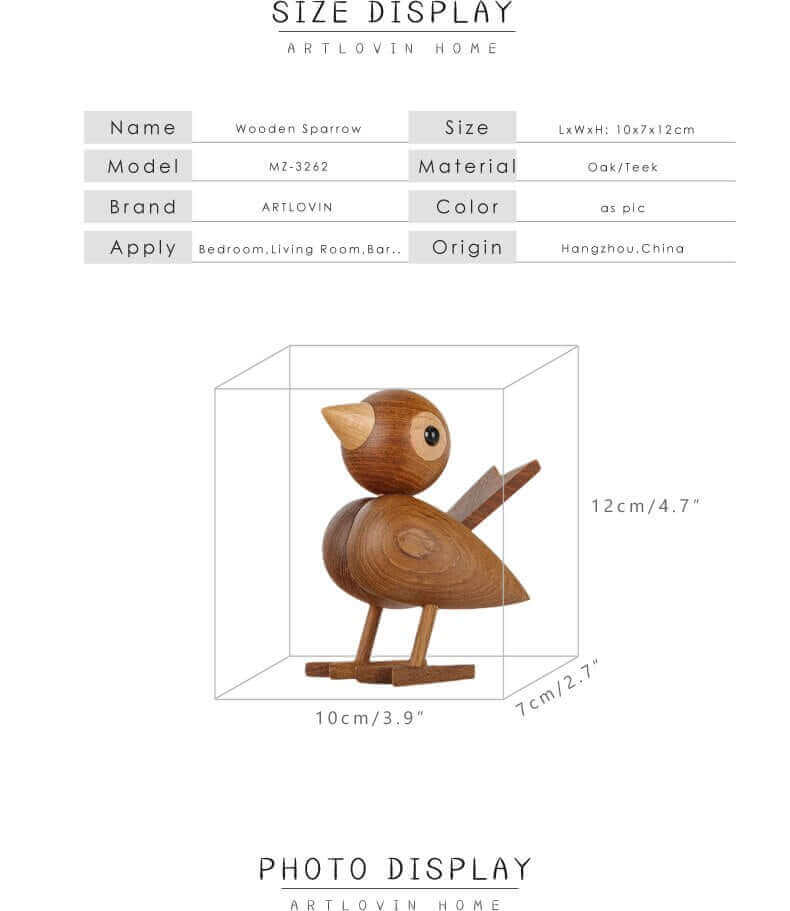 Nordic Wooden Lovebird Ornament in Natural Oak