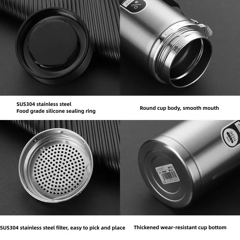 Stainless Steel Vacuum Flask with LED Temperature Display, 17-34 oz