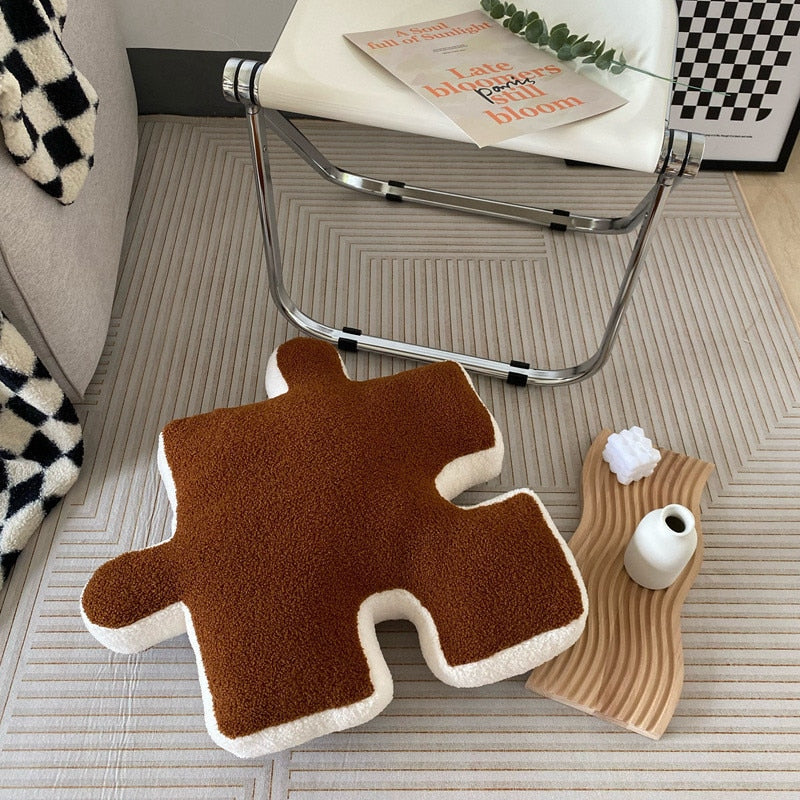 Premium Wool and Cotton Puzzle Block Pillow 20 x 20 Inch