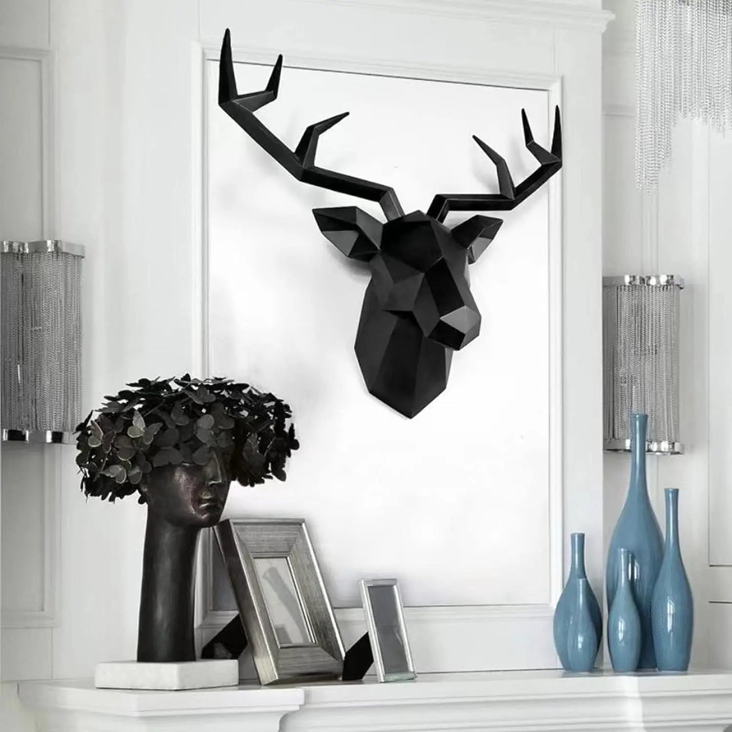 3D Geometric Deer Head Wall Sculpture in Resin