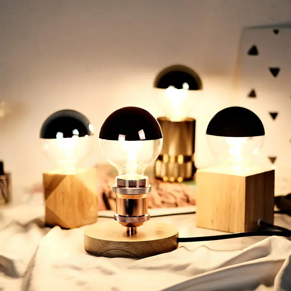 Dimmable Vintage LED Table Lamp with Wooden Base