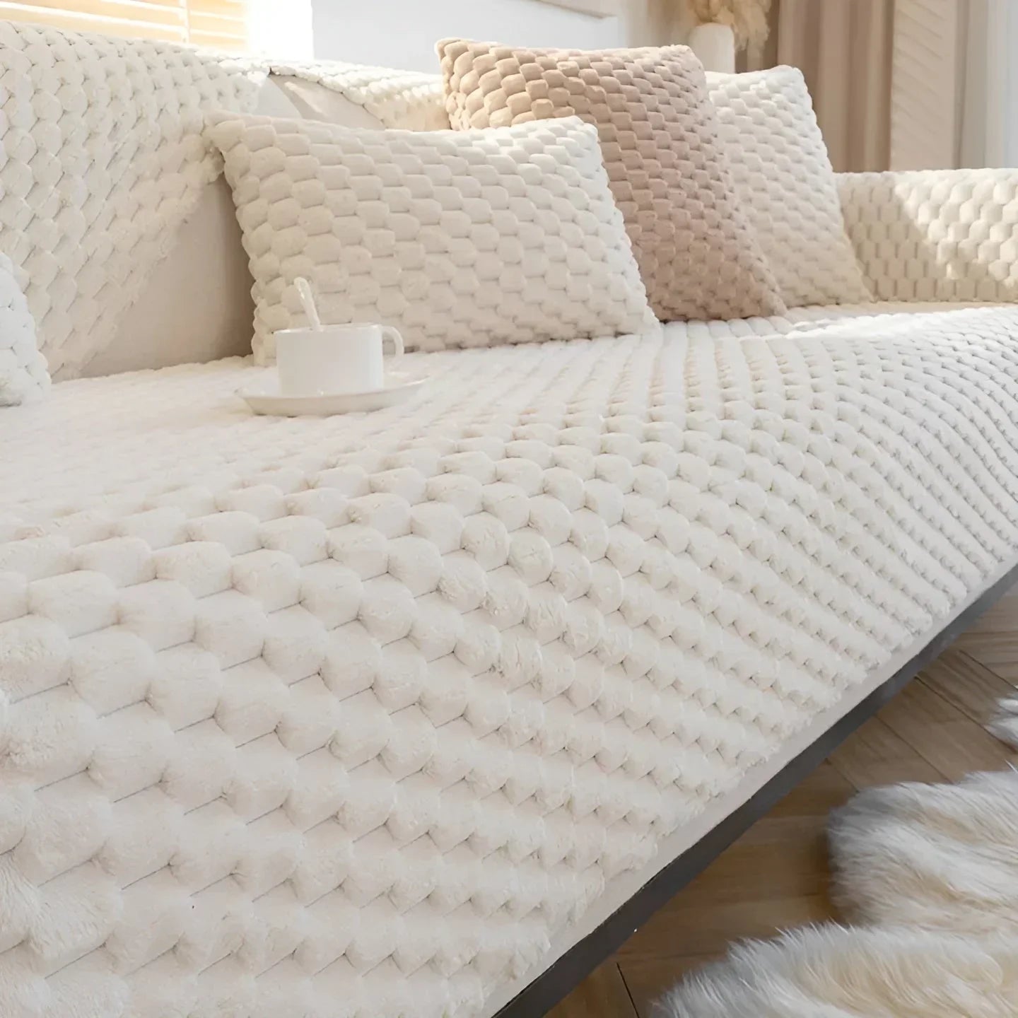 Luxurious Velvet Couch Cover with Textured Design