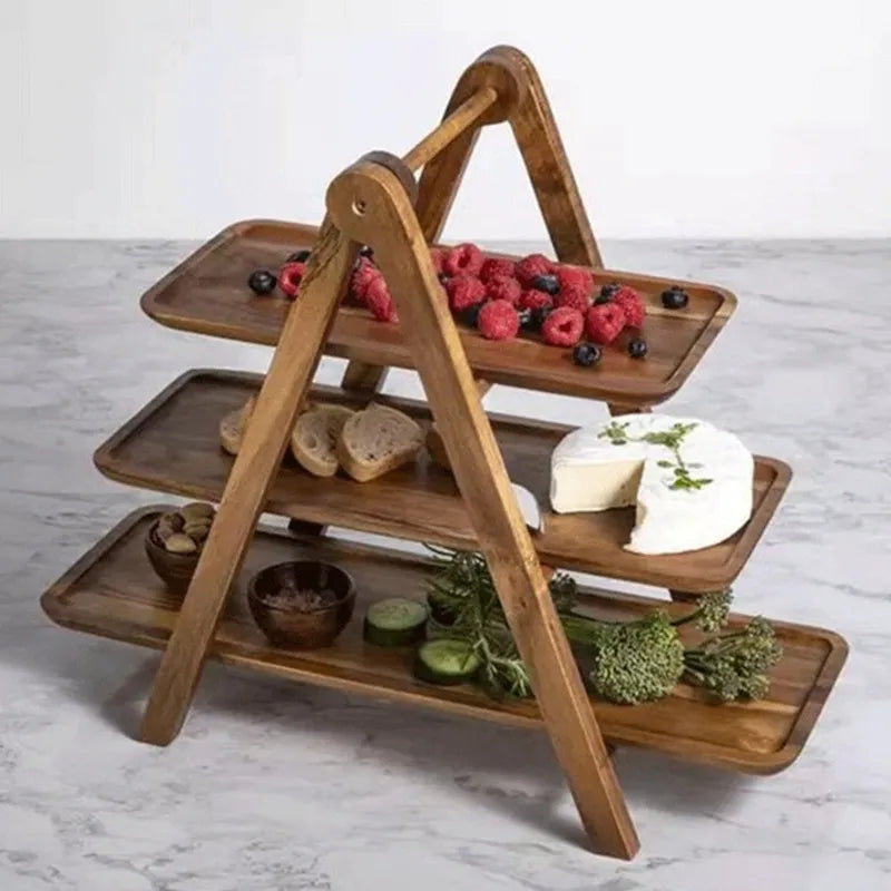 3-Tier Wooden Serving Tray Stand for Cakes and Appetizers