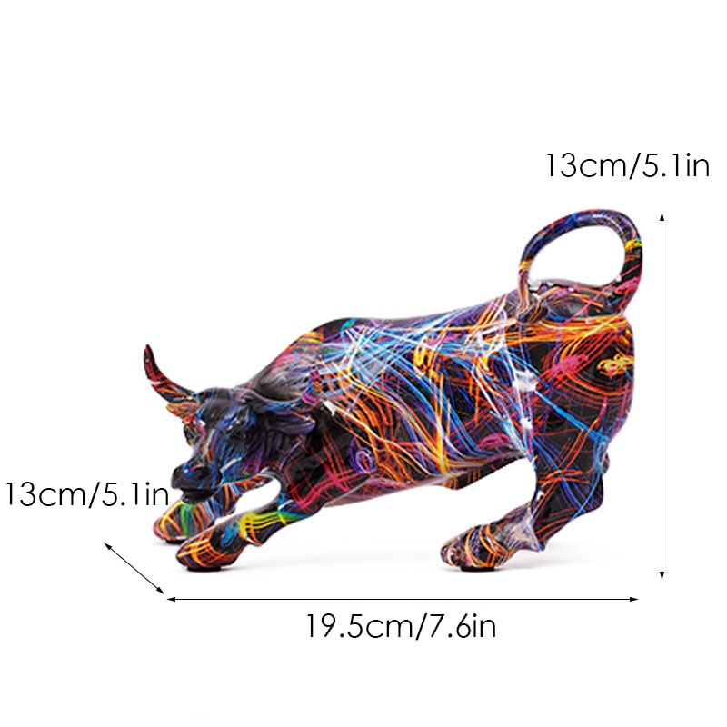 Graffiti Bull Figure Statue - Colorful Desk Ornament for Home and Office