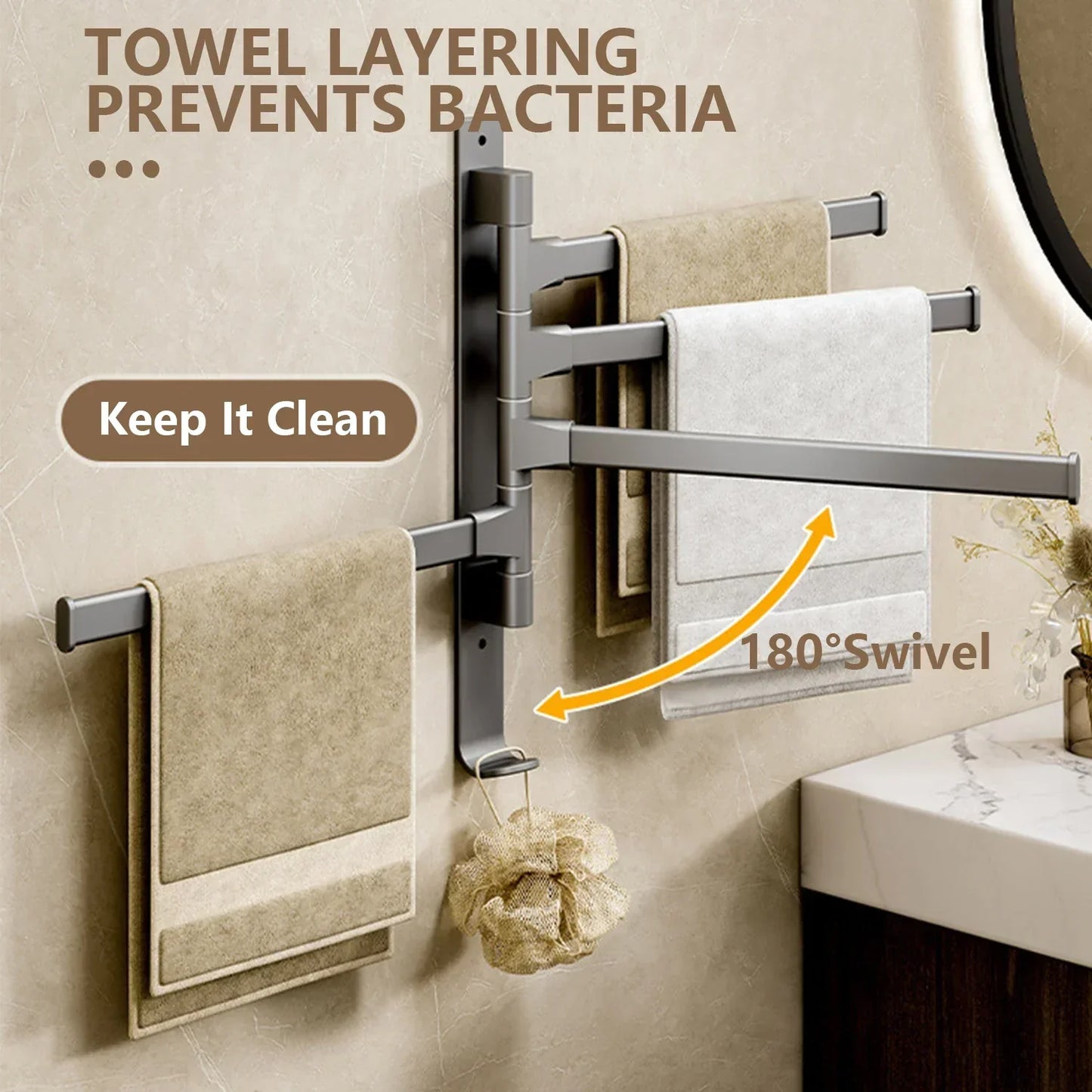 Rotatable Aluminum Towel Holder with Adjustable Bars