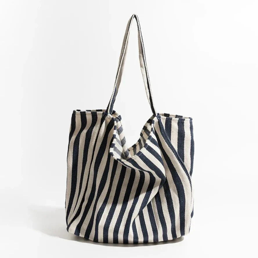 Striped Linen Tote Bag with Durable Canvas Material