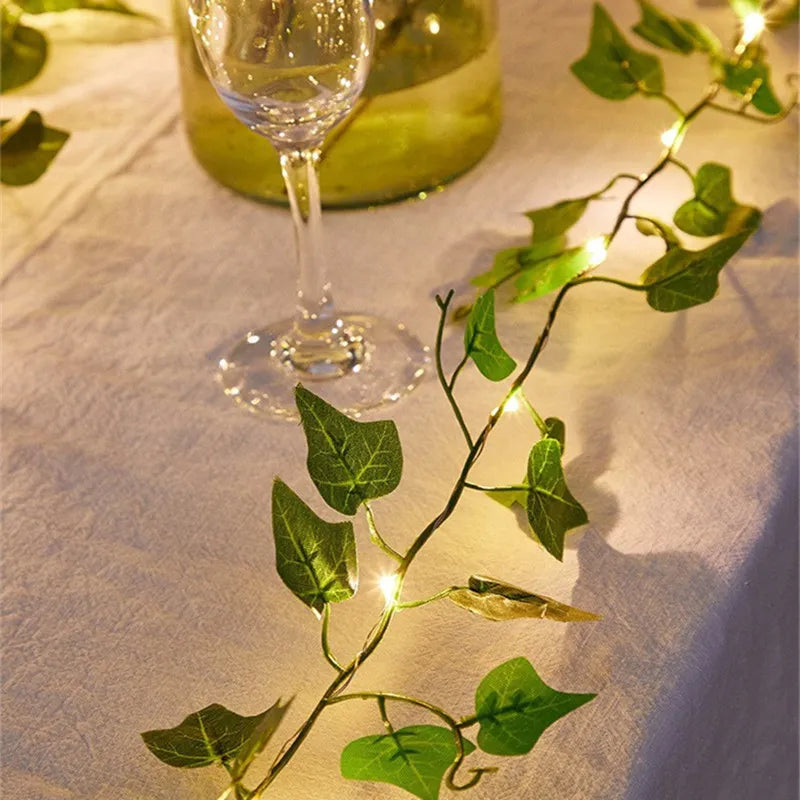 Garden Vine LED String Lights with Leaf Garland Design
