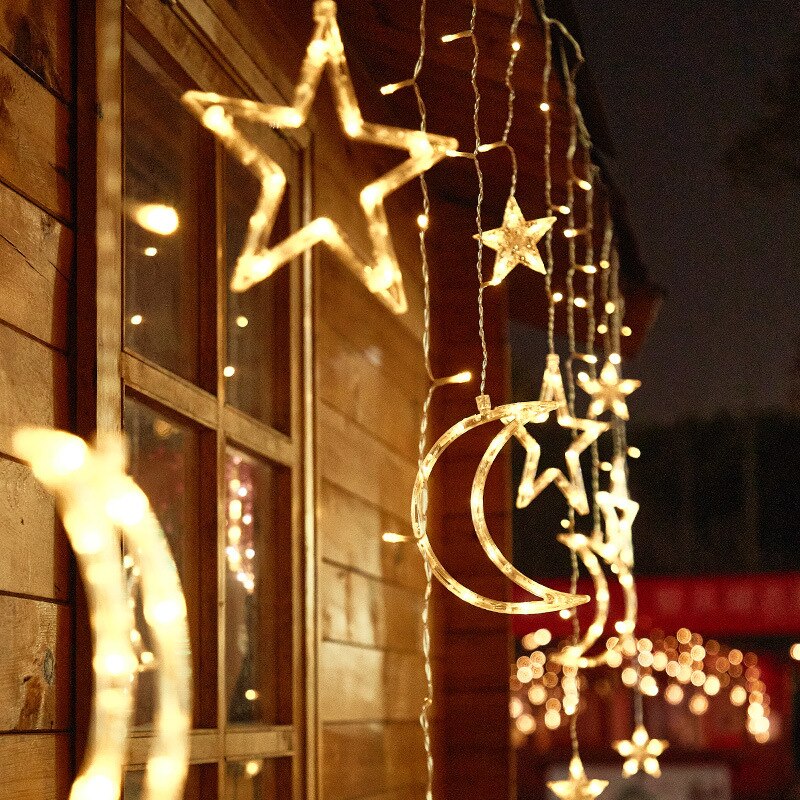 Solar LED String Lights with Moon and Star Design