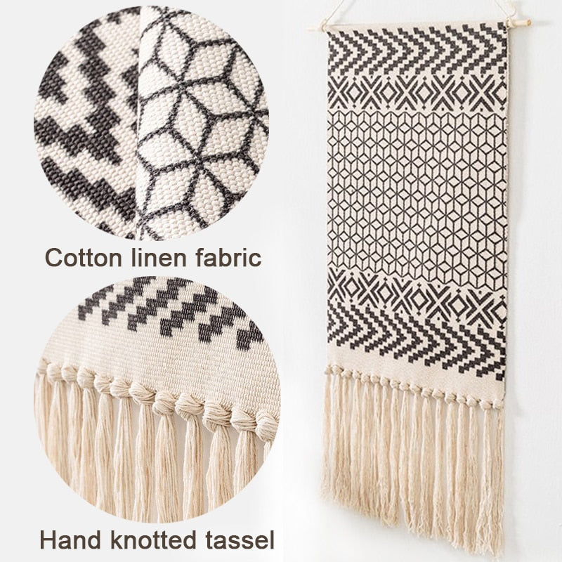 Bohemian Macrame Wall Tapestry with Cotton Tassels