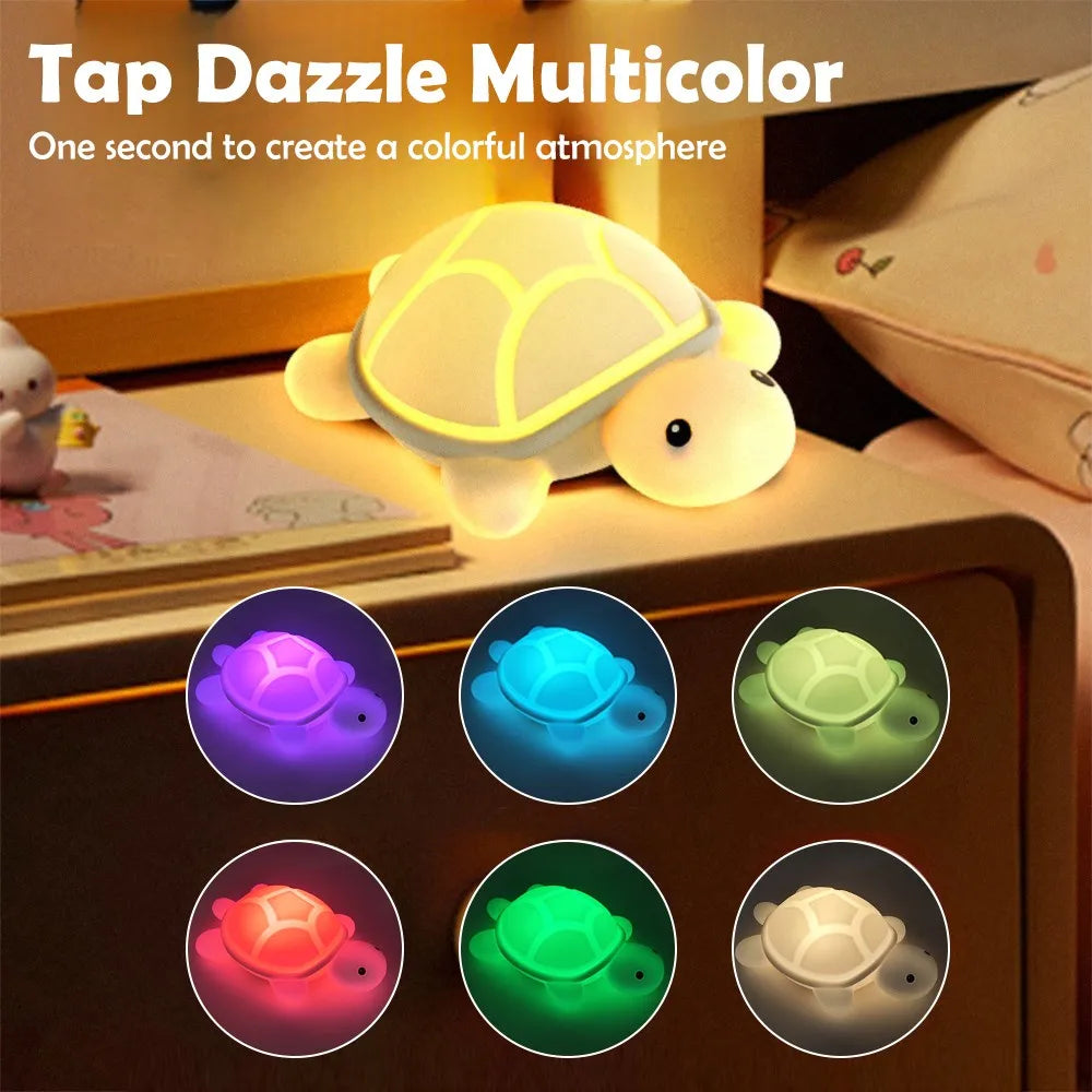 Cute Turtle LED Night Light - Soft Silicone, Color Changing, USB-C Rechargeable