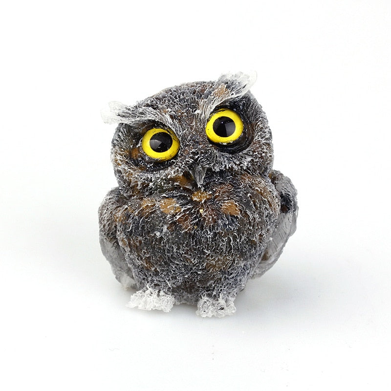 Handmade Natural Crystal Owl Figurine Sculpture