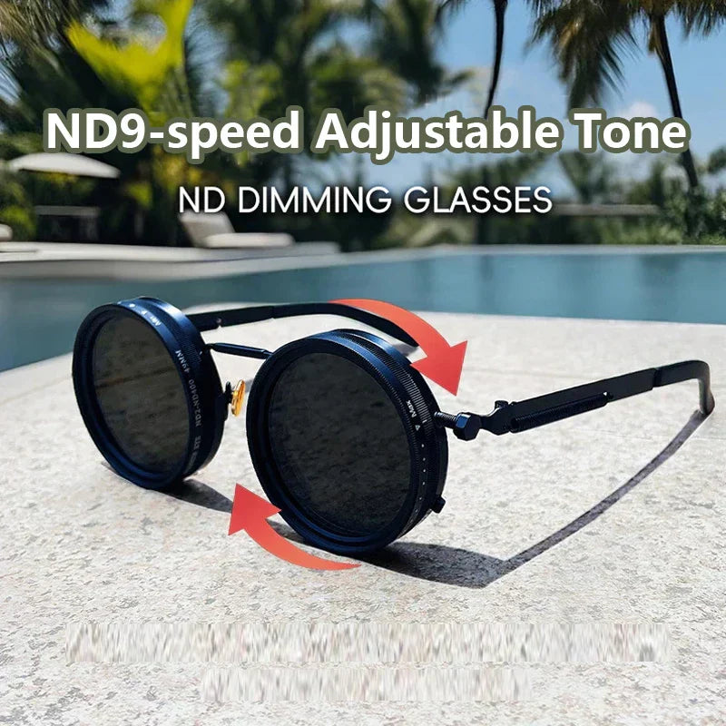 Polarized Round Sunglasses with Adjustable Dimming and UV400 Protection