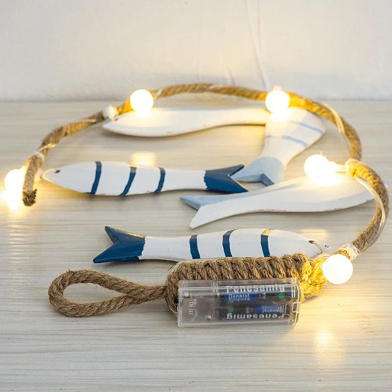 Artisanal LED Fish String Lights on Jute Rope