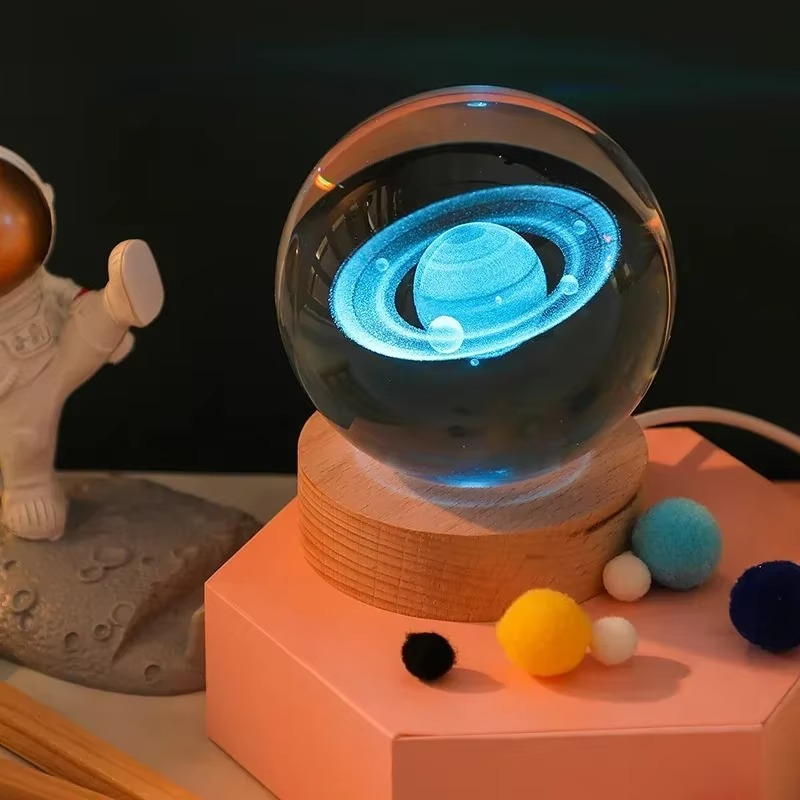RGB Crystal Ball Night Light with Milky Way and Moon Design