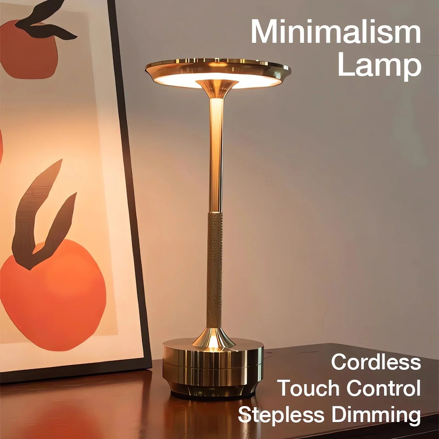 Cordless Rechargeable Touch Control Table Lamp with Dimmable LED and Stainless Steel Finish