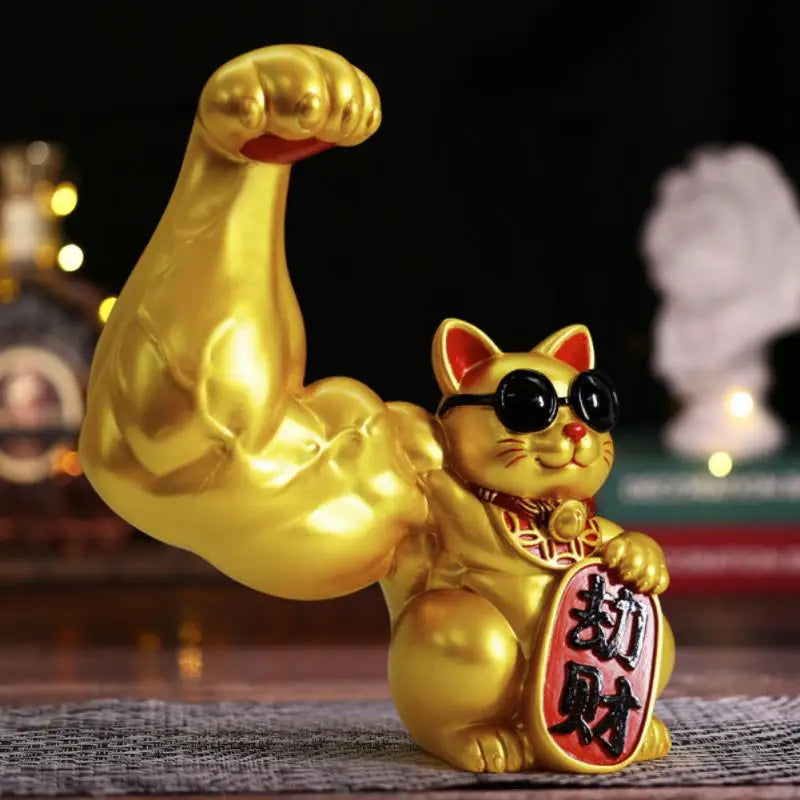 Golden Waving Cat Sculpture - Lucky Resin Home Decor