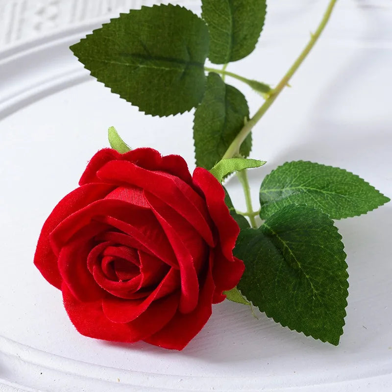 Realistic Velvet Silk Rose Bouquet - 20 Artificial Flowers for Weddings and Events