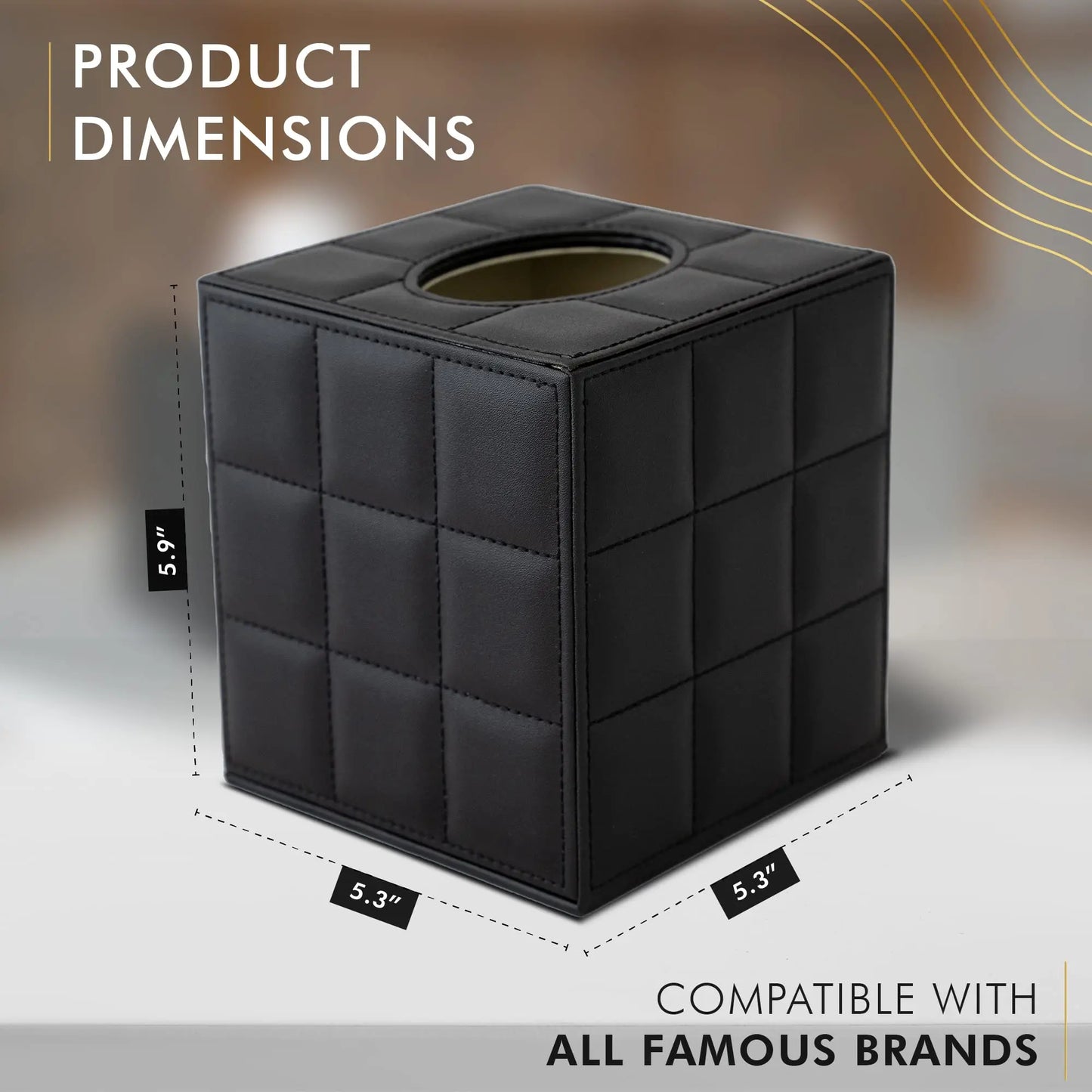 Square Leather Tissue Box Holder and Napkin Dispenser