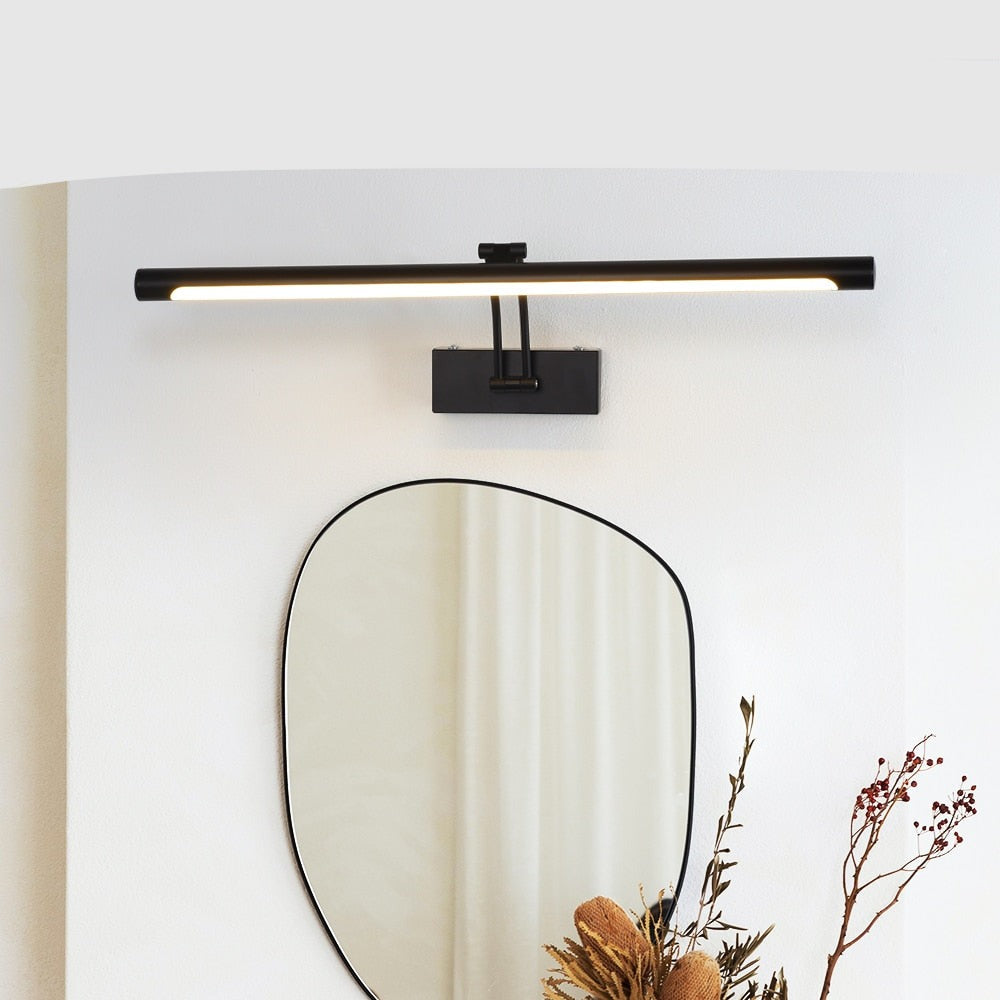 80-100cm Adjustable LED Wall Lamp - Modern Black and Silver Bathroom Light