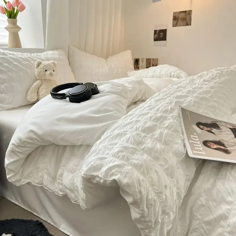 Seersucker Duvet Cover Set - Lightweight Soft French-Style Bedding