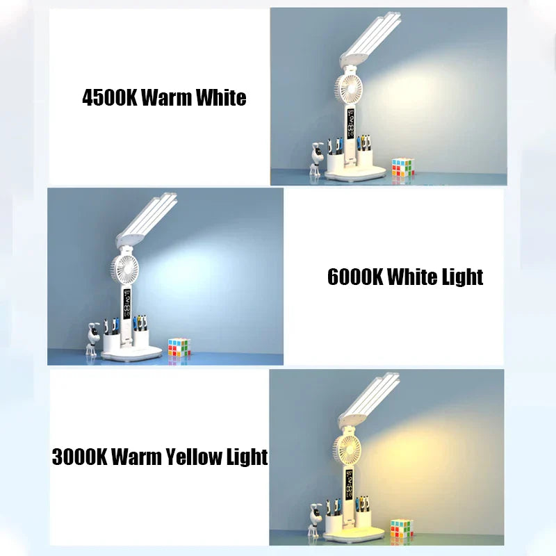 3in1 Multifunctional Smart Table Lamp with Fan and Clock