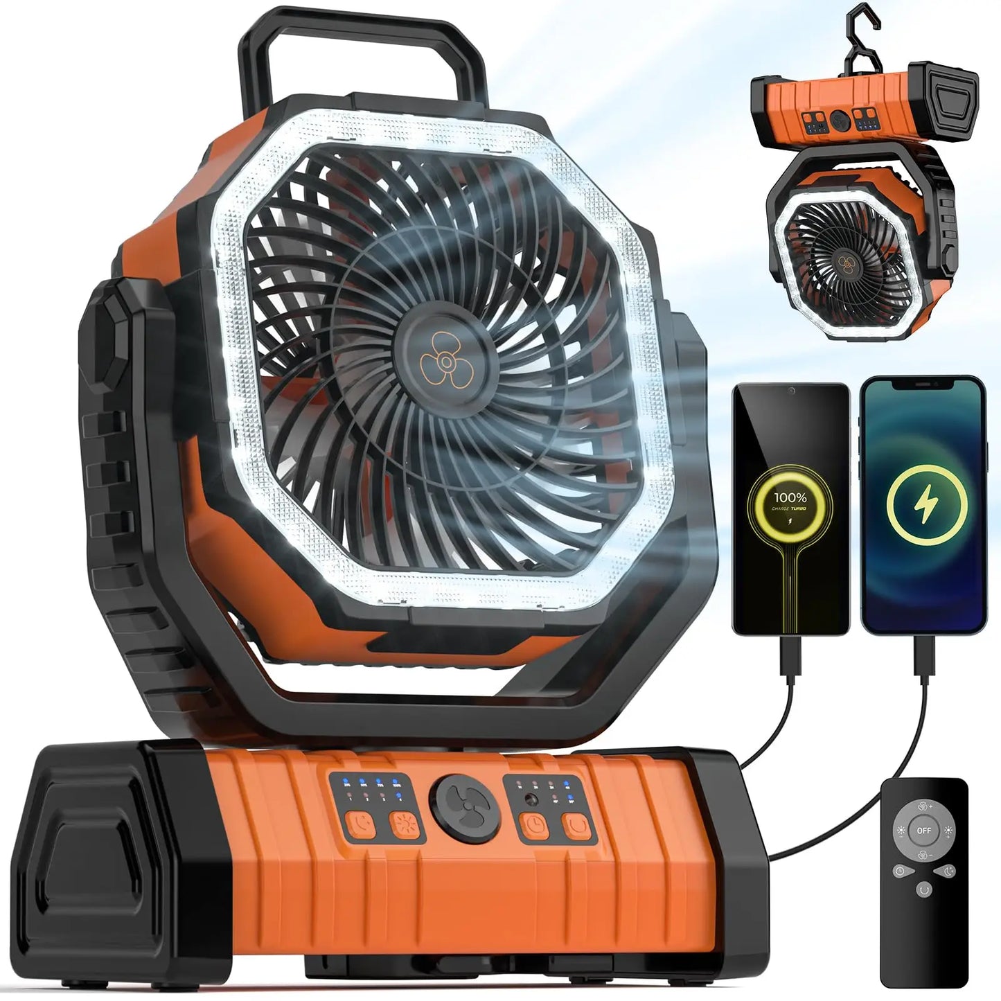 20000mAh Portable Camp Fan with LED Light and Power Bank