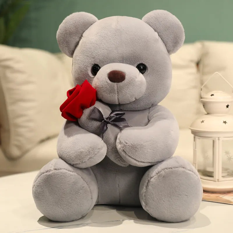 Teddy Bear with Artificial Rose - Romantic Gift for Valentine's Day